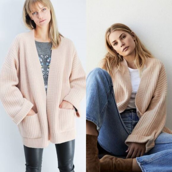 NWT 360 Cashmere Lizbeth 100% Cashmere Oversized Rib Knit Cardigan Shell $587 - Picture 3 of 15